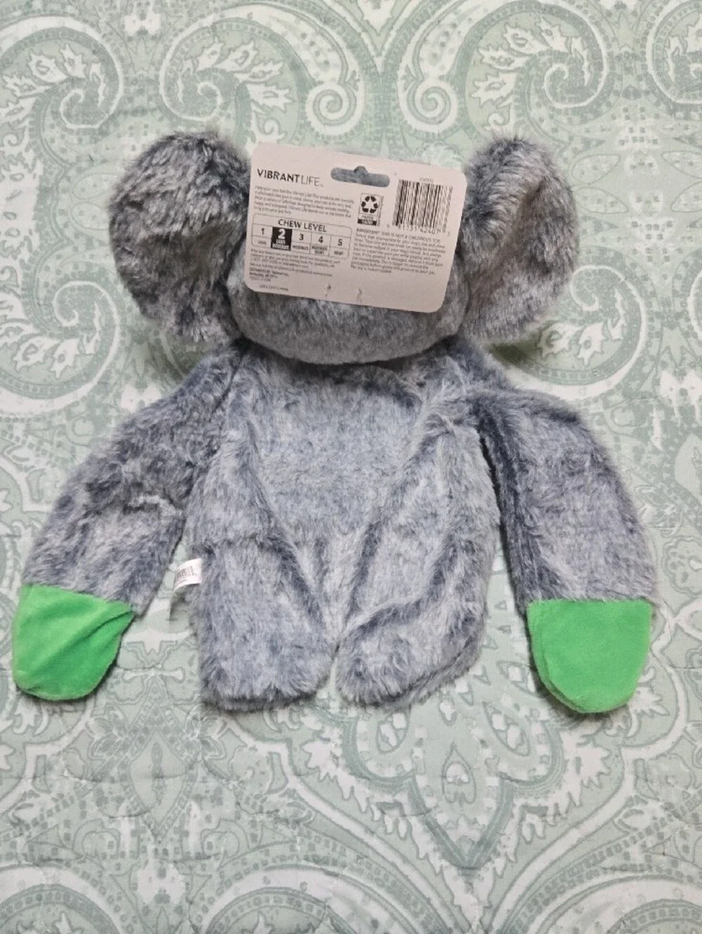 Plush Gray & Green Elephant Dog Toy - Soft Squeaky Plush